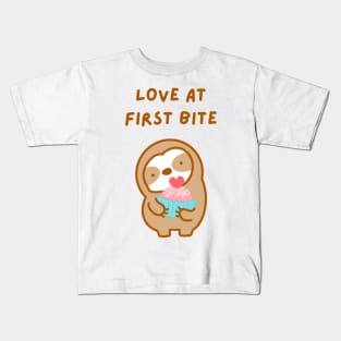 Love At First Bite Cupcake Sloth Kids T-Shirt